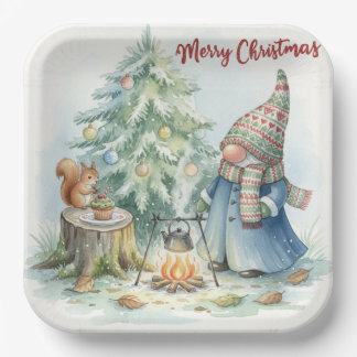 Merry Christmas Gnome and the Christmas Tree Paper Plate