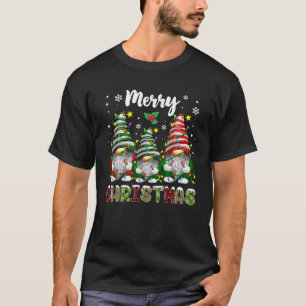Merry Christmas Gnome Buffalo Plaid Matching T-Shirt