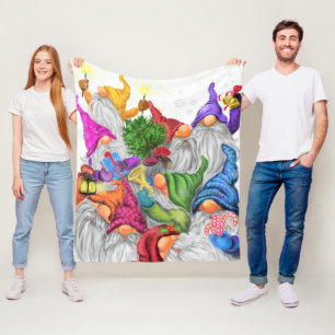 Merry Christmas Gnome Celebration - Drawing Funny Fleece Blanket