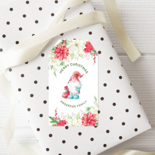 Merry Christmas Gnome Elegant Holiday Floral Gift Tags