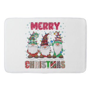 Merry Christmas Gnome Family Funny Xmas Tree Bath Mat