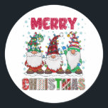 Merry Christmas Gnome Family Funny Xmas Tree Classic Round Sticker<br><div class="desc">Merry Christmas Gnome Family Funny Xmas Tree</div>