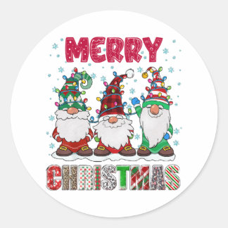 Merry Christmas Gnome Family Funny Xmas Tree Classic Round Sticker