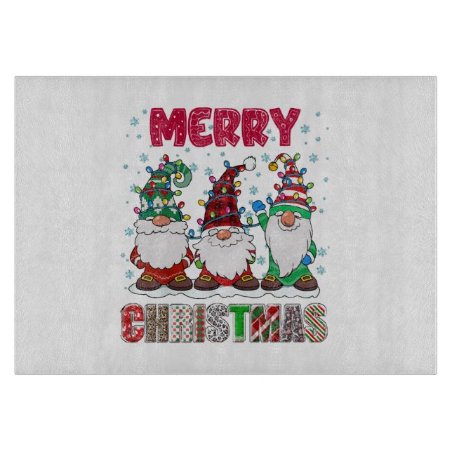 Merry Christmas Gnome Family Funny Xmas Tree Cutting Board (Front)