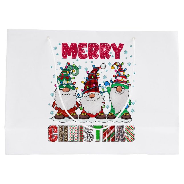 Merry Christmas Gnome Family Funny Xmas Tree Large Gift Bag (Back)