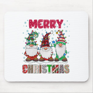 Merry Christmas Gnome Family Funny Xmas Tree Mouse Mat