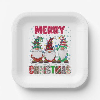 Merry Christmas Gnome Family Funny Xmas Tree Paper Plate