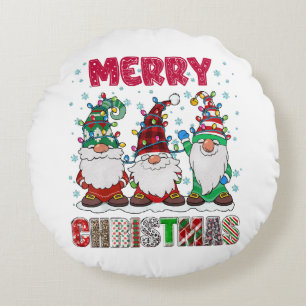 Merry Christmas Gnome Family Funny Xmas Tree Round Cushion