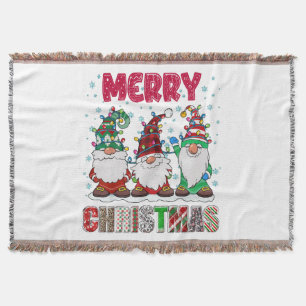 Merry Christmas Gnome Family Funny Xmas Tree Throw Blanket
