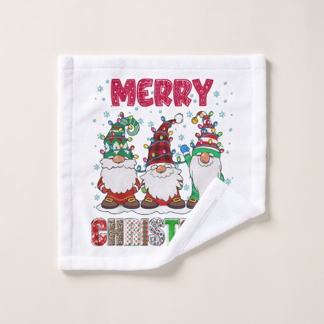 Merry Christmas Gnome Family Funny Xmas Tree Wash Cloth (Wash Cloth)