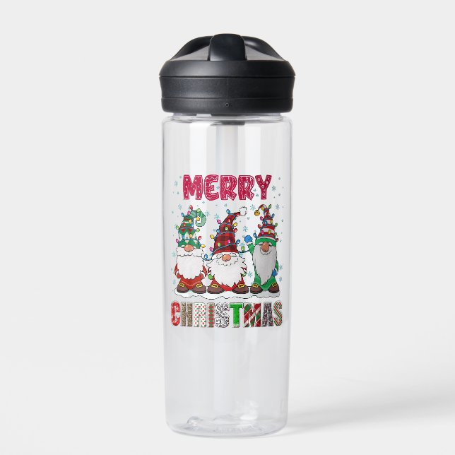 Merry Christmas Gnome Family Funny Xmas Tree Water Bottle (Front)