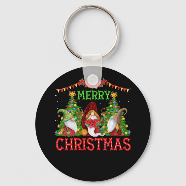 Merry Christmas Gnome Family Xmas Key Ring (Front)