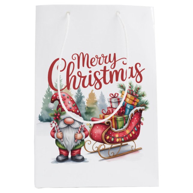 Merry Christmas Gnome Gift Bag (Front)