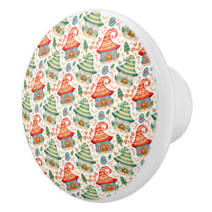Merry Christmas Gnome House Candy Cane Colourful Ceramic Knob