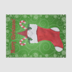 Merry Christmas Gnome in Stocking Green Snowflakes Tissue Paper