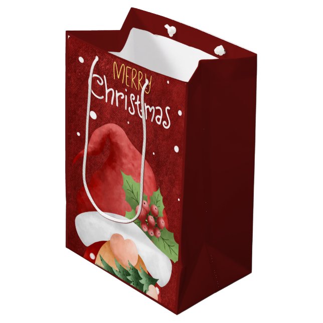 Merry Christmas Gnome Medium Gift Bag (Front Angled)