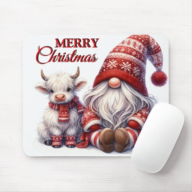 Merry Christmas Gnome Mouse Mat (With Mouse)