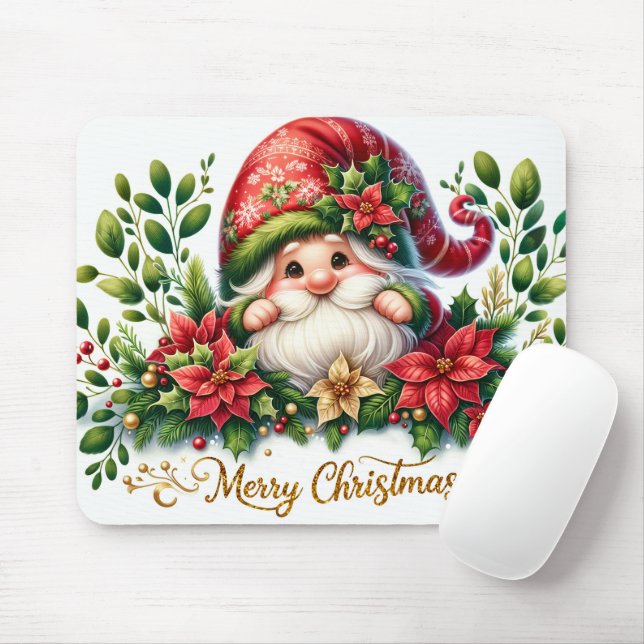 Merry Christmas Gnome Mouse Mat (With Mouse)