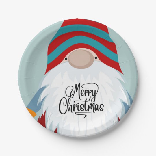 Merry Christmas Gnome Paper Plate Zazzle.co.uk