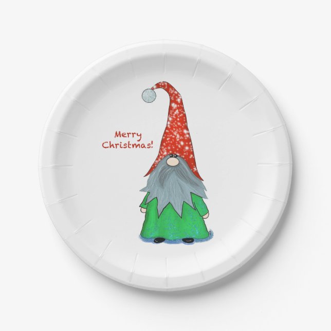 Merry Christmas Gnome Paper Plate (Front)