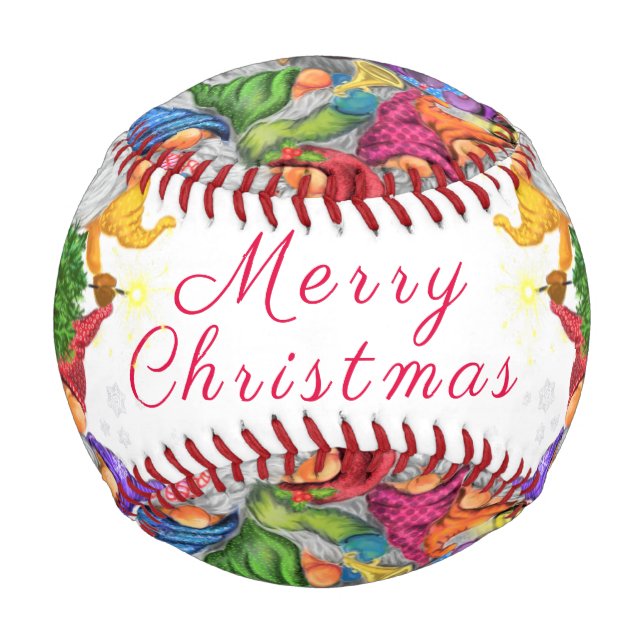 Merry Christmas Gnome Party Cartoon Drawing Funny  Baseball (Front)