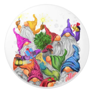 Merry Christmas Gnome Party Cartoon Drawing Funny  Ceramic Knob