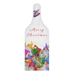 Merry Christmas Gnome Party Cartoon Drawing Funny Cutting Board