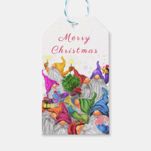 Merry Christmas Gnome Party Cartoon Drawing Funny Gift Tags