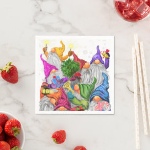 Merry Christmas Gnome Party Cartoon Drawing Napkin