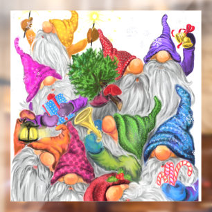 Merry Christmas Gnome Party - Fun Drawing  Window Cling
