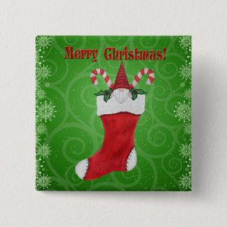 Merry Christmas Gnome Red Stocking Snowflakes 15 Cm Square Badge