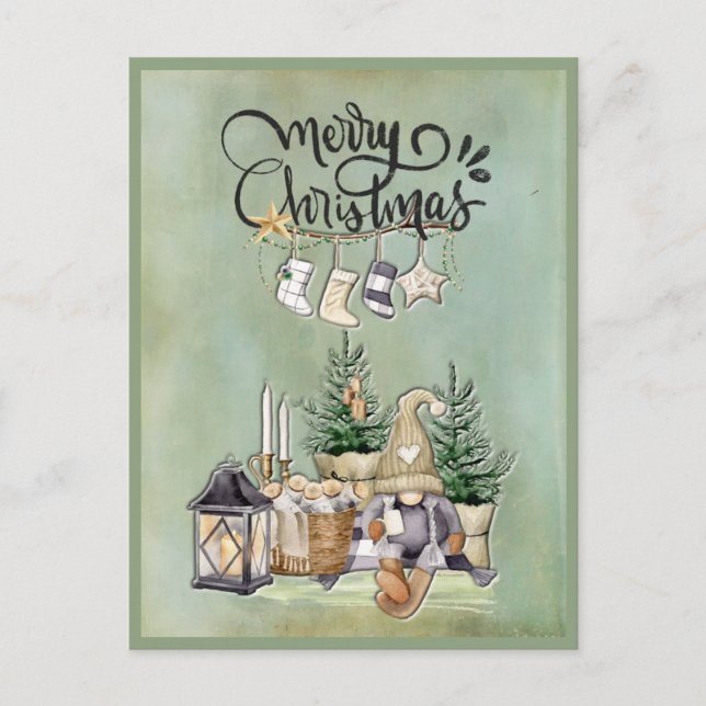 Merry Christmas Gnome Rustic Cosy Greeting Holiday Postcard (Front)