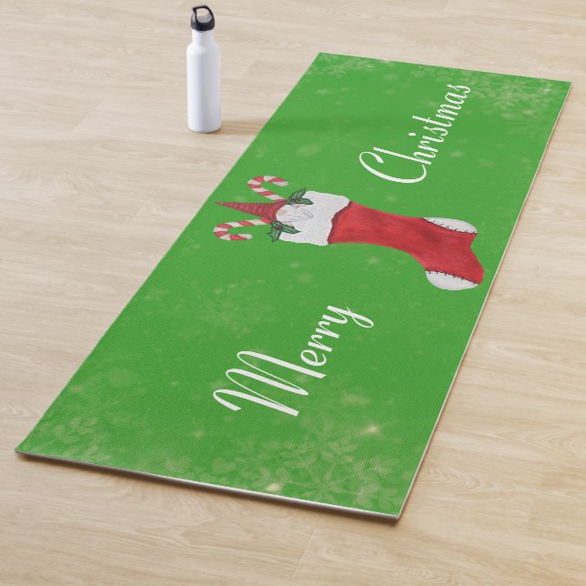 Merry Christmas Gnome Stocking Candy Canes Green Yoga Mat (In Situ)