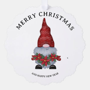 Merry Christmas Gnome With Glitter Poinsettia  Tree Decoration Card