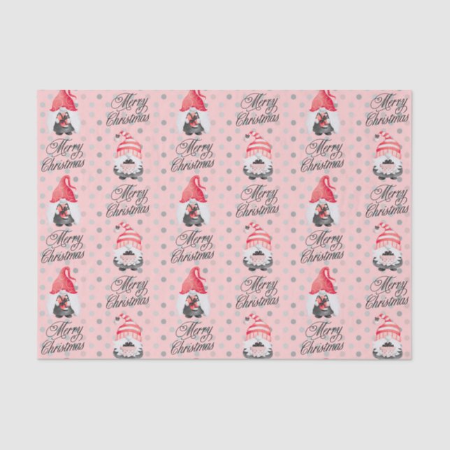 Merry Christmas Gnomes And Dots Tissue Paper (Front)