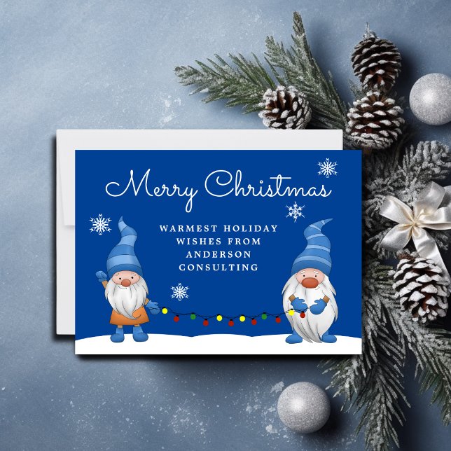 Merry Christmas Gnomes Business Blue Holiday Card (Creator Uploaded)