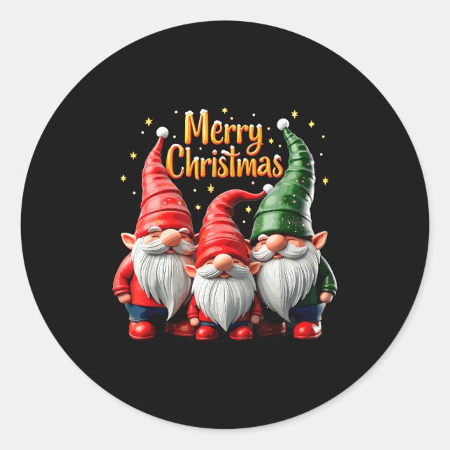 Merry Christmas Gnomes Cozy Winter Gatherings  Classic Round Sticker (Front)
