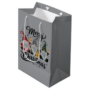 Merry Christmas Gnomes Cute Xmas Holiday Tree Medium Gift Bag