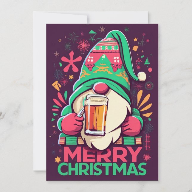 Merry Christmas, gnomes drink Christmas drinks Holiday Card (Front)