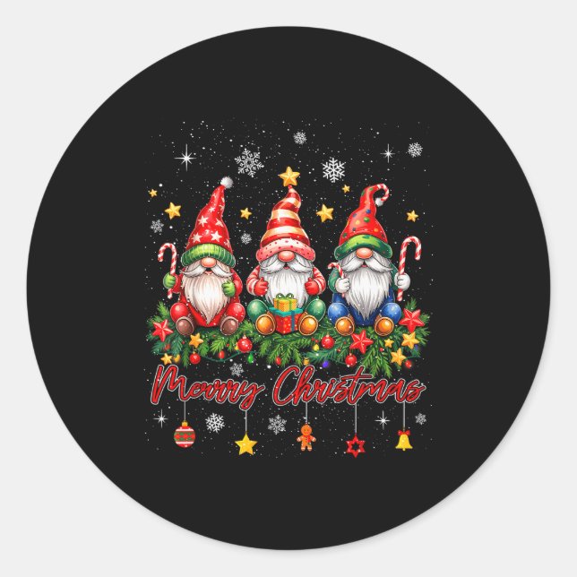Merry Christmas Gnomes Family Candy Cane Holiday X Classic Round Sticker (Front)