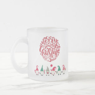 Merry christmas gnomes frosted glass coffee mug