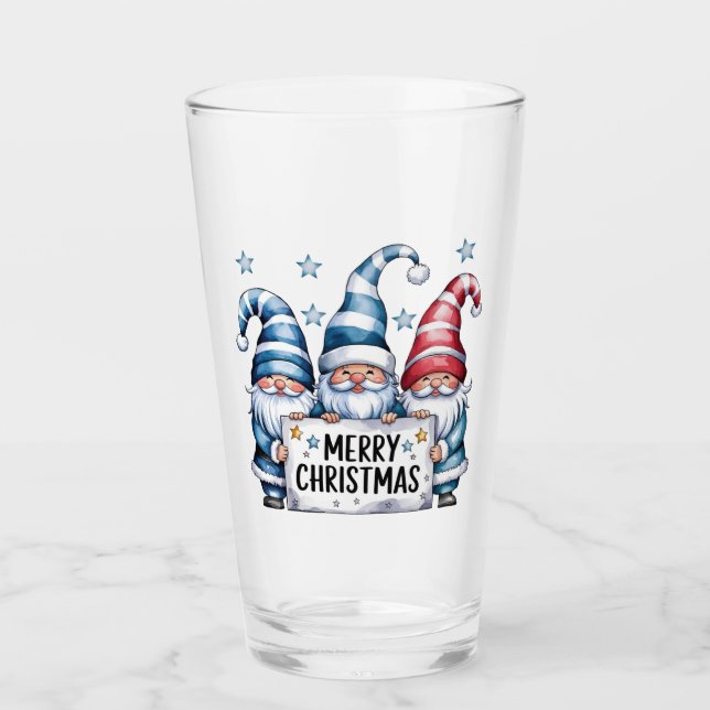 Merry Christmas Gnomes Glass (Front)