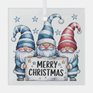 Merry Christmas Gnomes Glass Tree Decoration