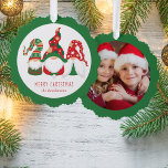 Merry Christmas Gnomes Green Photo Tree Decoration Card<br><div class="desc">Fun green holiday greeting card that can also be used as a gift tag and a paper tree ornament. The front features three Scandinavian-style gnomes with seasonal red and green hats. Personalise the "Merry Christmas" greeting and your name at the bottom and add a photo on the back.</div>