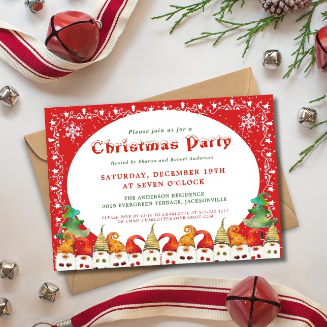 Merry Christmas Gnomes Holiday Party Invitation (Creator Uploaded)