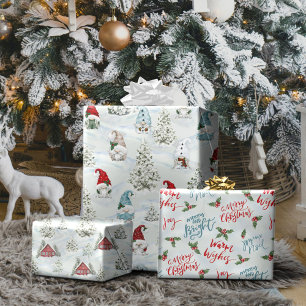 Merry Christmas Gnomes in Snow Wrapping Paper Sheet