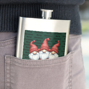 Merry Christmas Gnomes in Truck Hip Flask