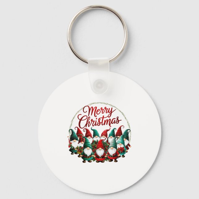 Merry Christmas Gnomes  Key Ring (Front)