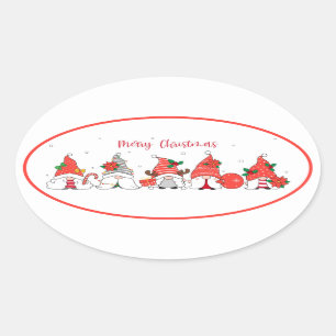 Merry Christmas Gnomes Oval Sticker