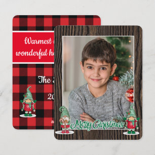Merry Christmas gnomes plaid (add your photo) Holi Holiday Card